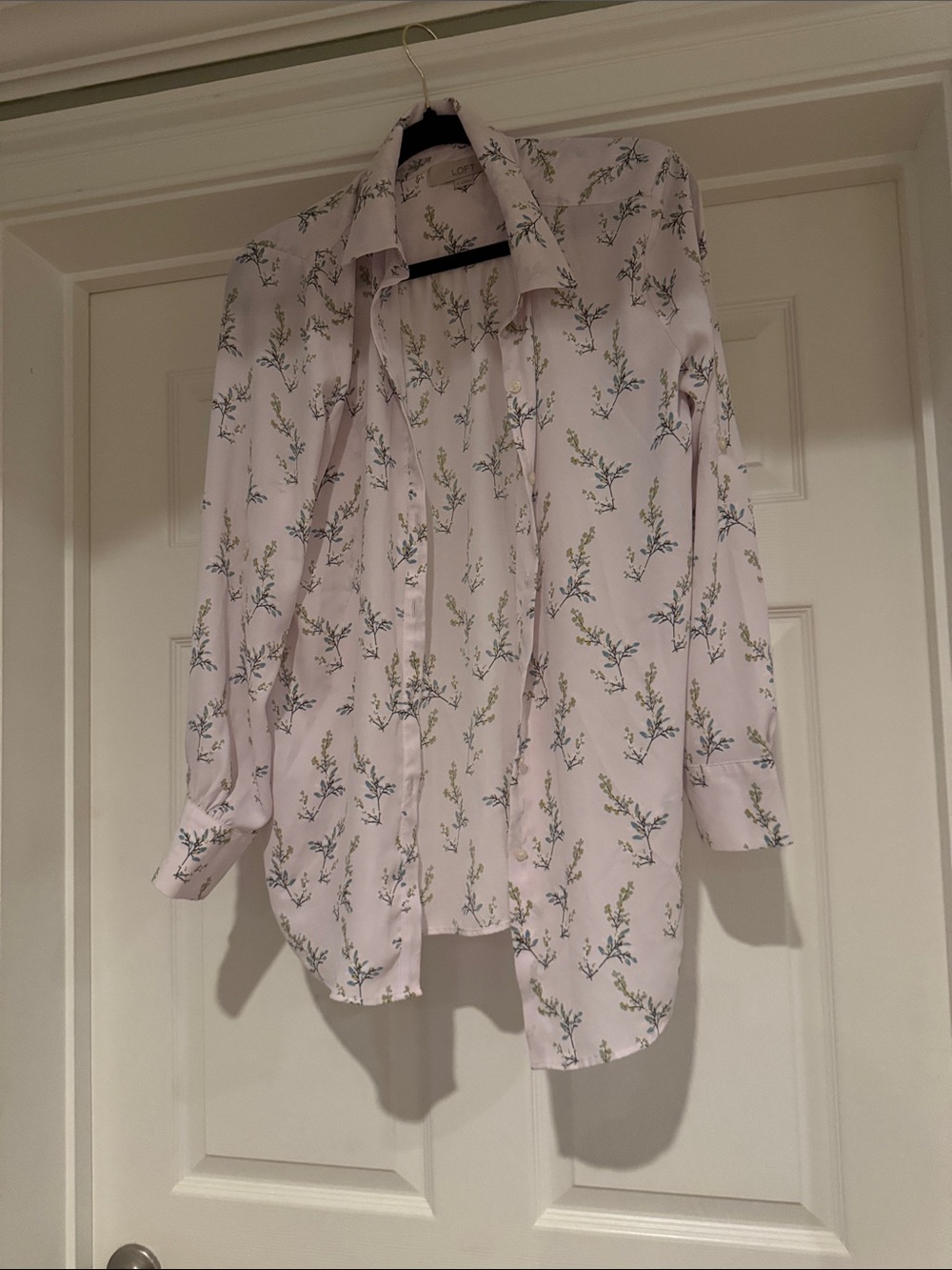 LOFT light pink Button-Up Shirt with Blue and Green Floral Print